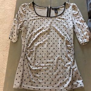 White House Black Market Gray Black Polka Dot Tee